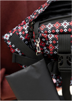 Велика жіноча поясна сумка бананка Sambag DynamicDart чорна тканева принт