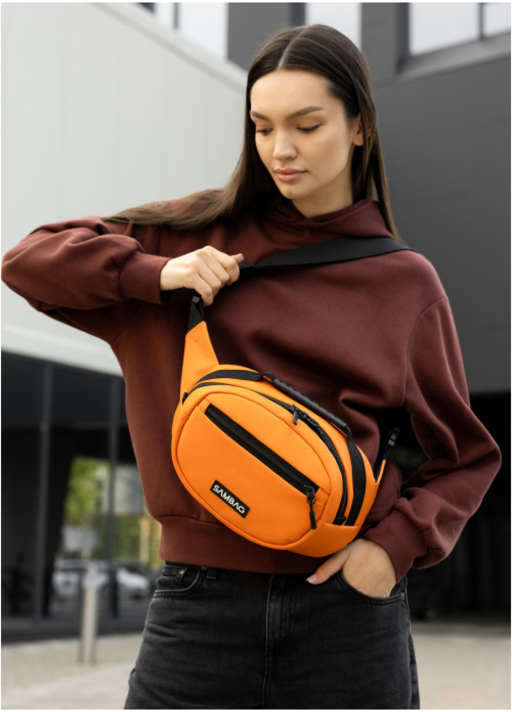 Сумка через плече жіноча бананка Sambag Flex помаранчева