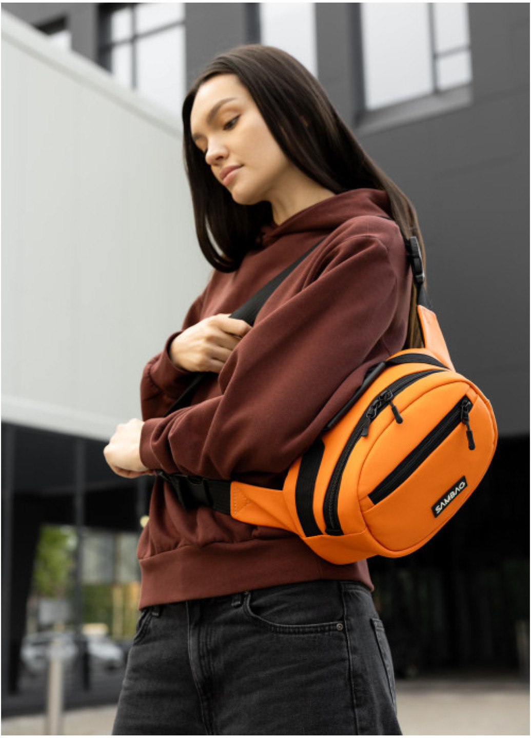 Сумка через плече жіноча бананка Sambag Flex помаранчева