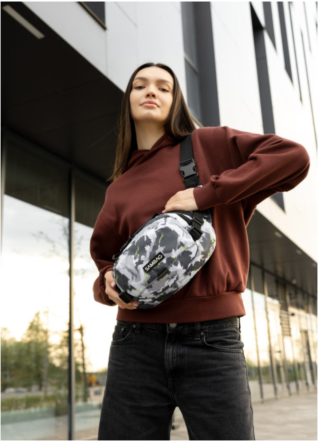 Сумка через плече жіноча бананка Sambag Flex Pro принт 