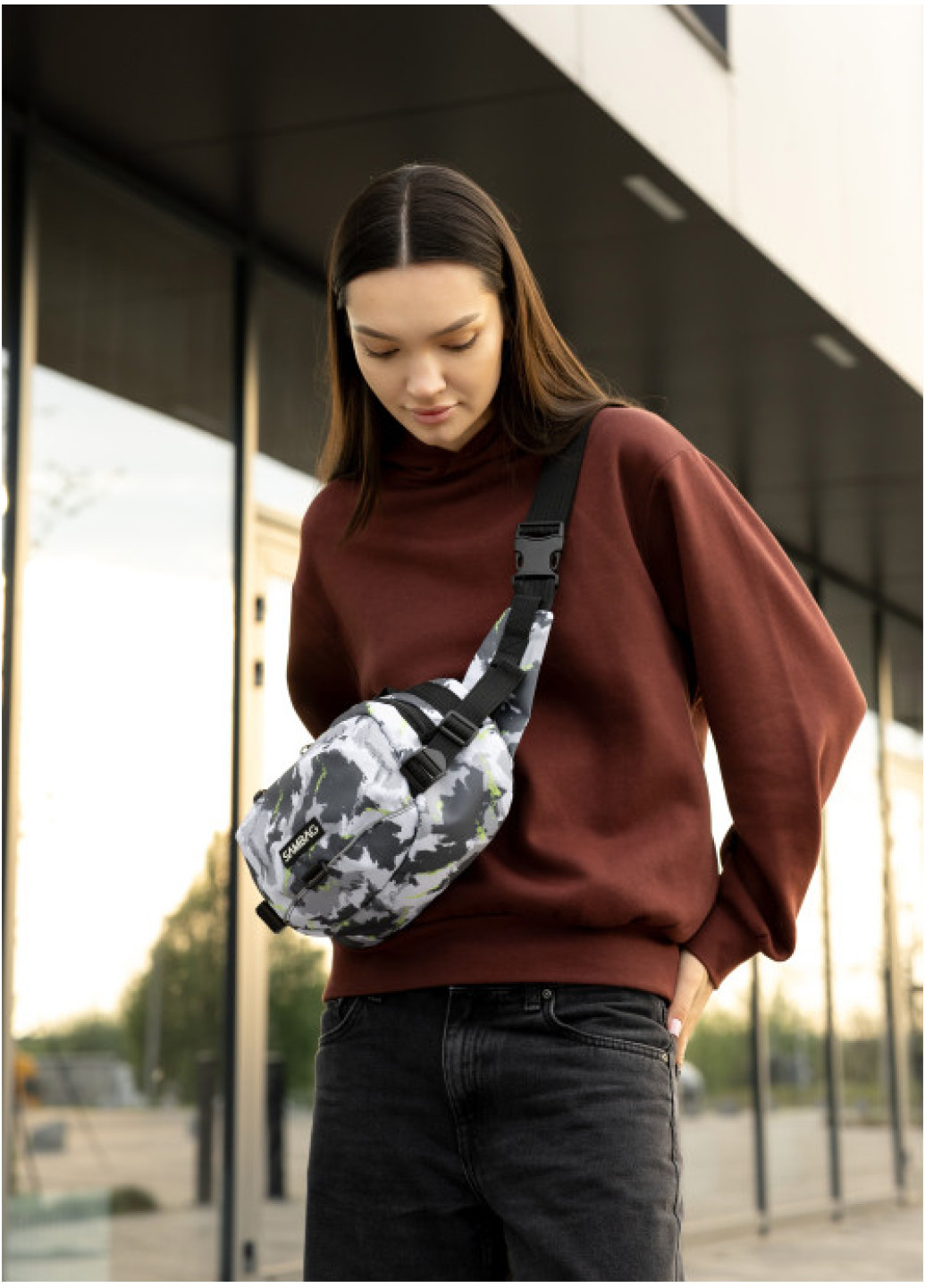 Сумка через плече жіноча бананка Sambag Flex Pro принт 