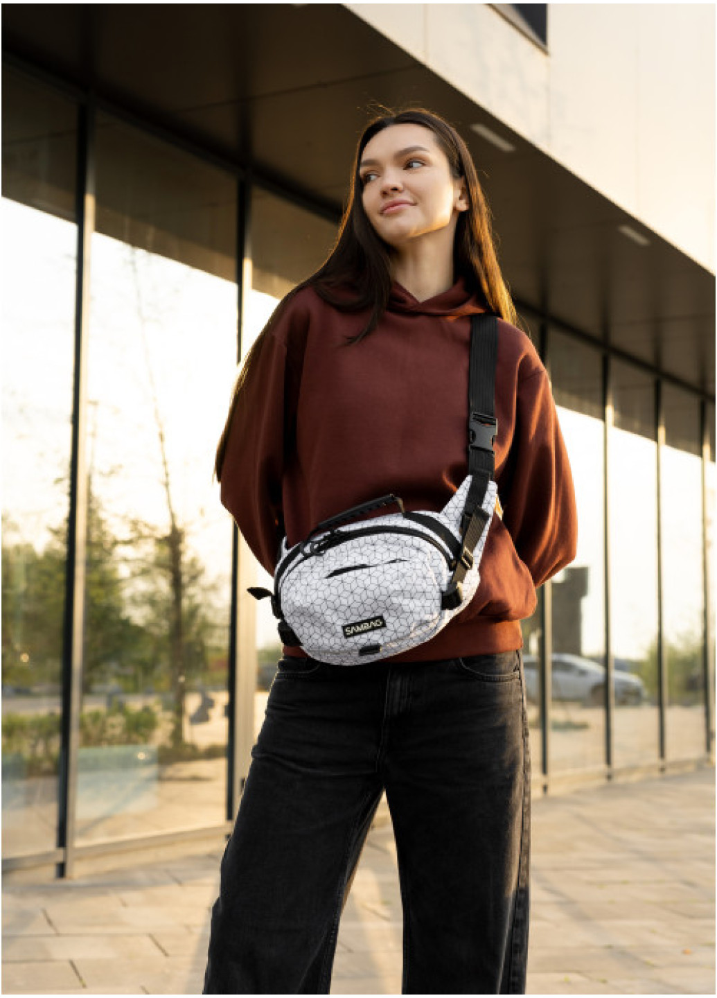 Сумка через плече жіноча бананка Sambag Flex Pro принт 