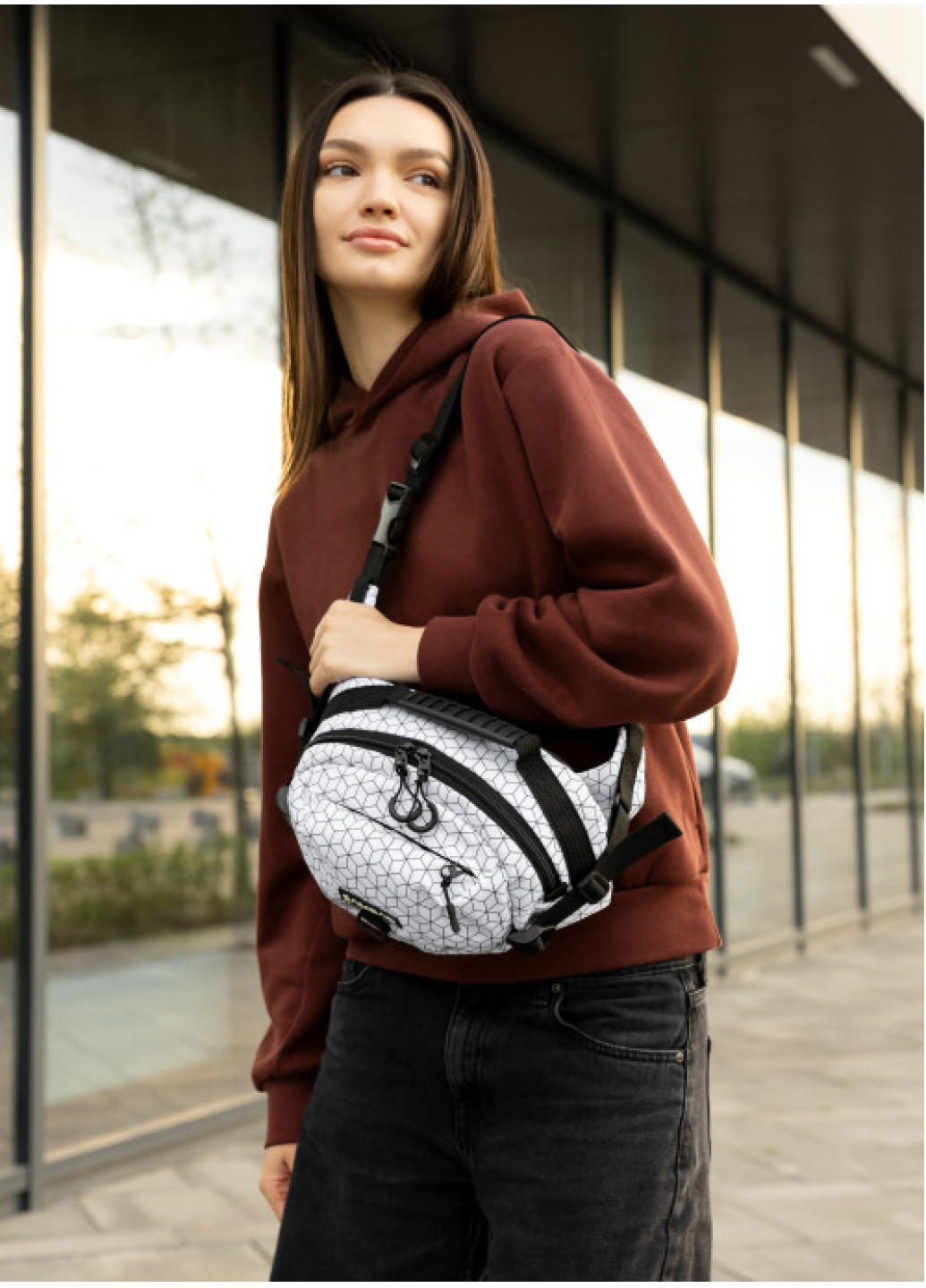 Сумка через плече жіноча бананка Sambag Flex Pro принт 