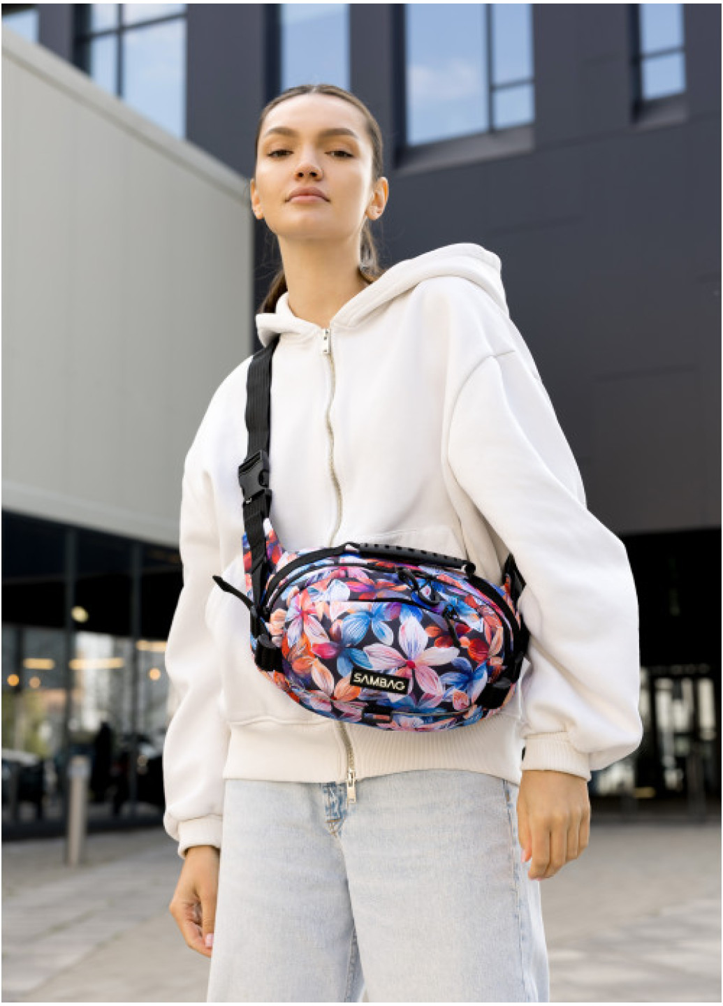 Сумка через плече жіноча бананка Sambag Flex Pro принт 