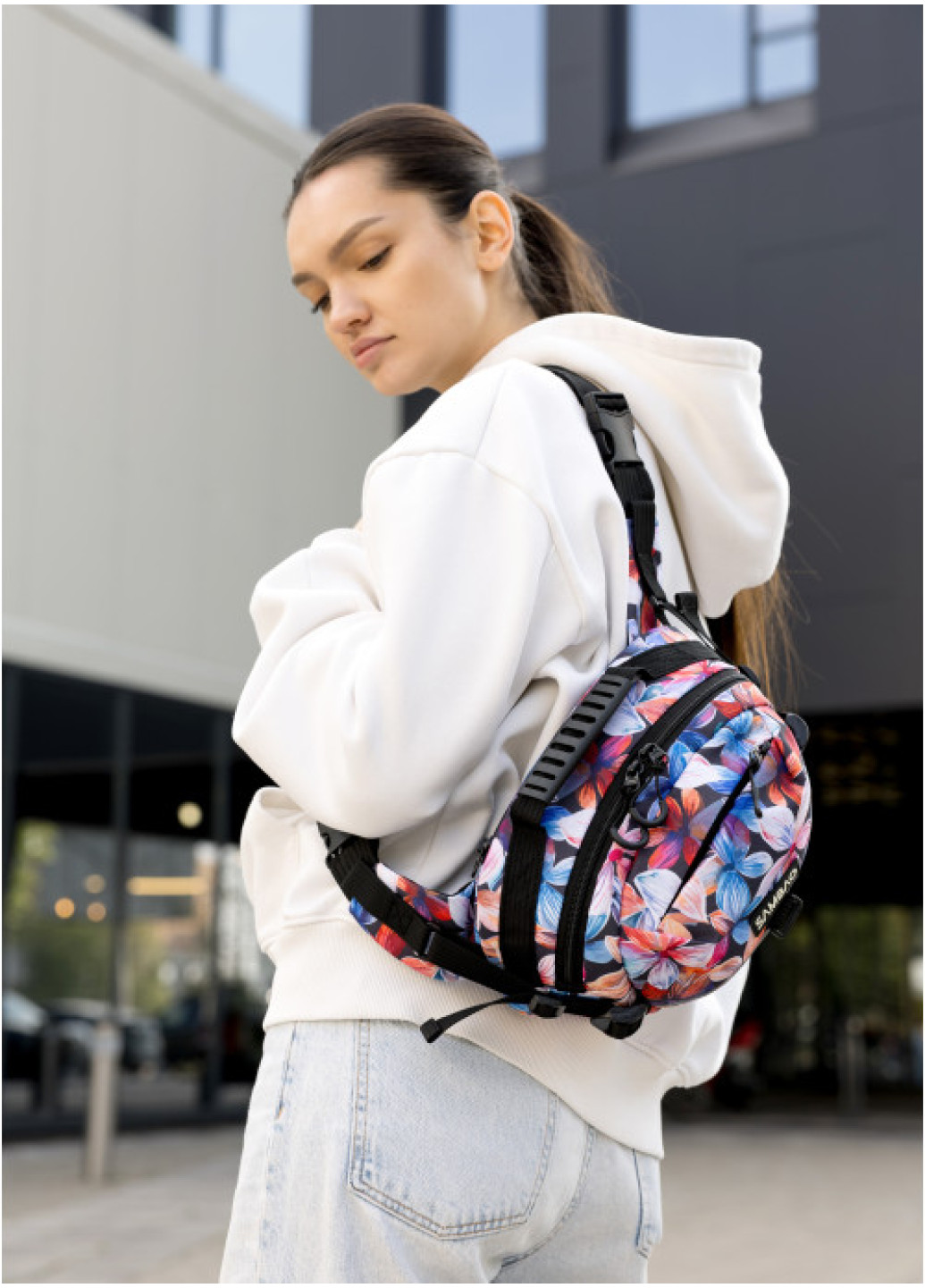 Сумка через плече жіноча бананка Sambag Flex Pro принт 