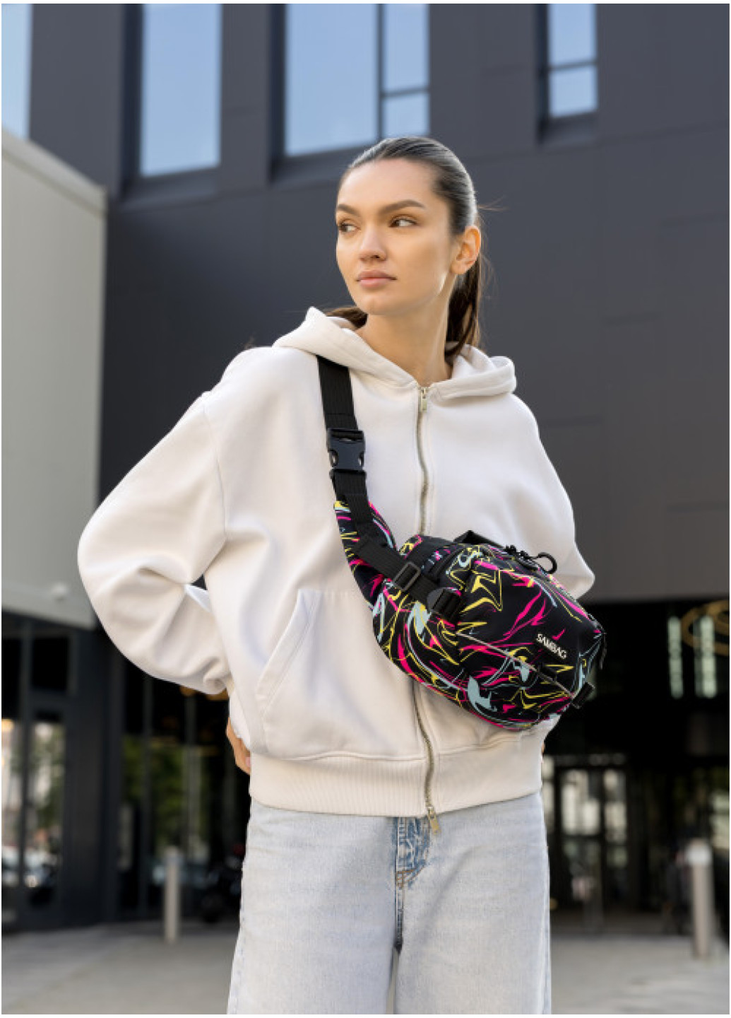 Жіноча сумка через плече бананка Sambag Flex Pro принт 