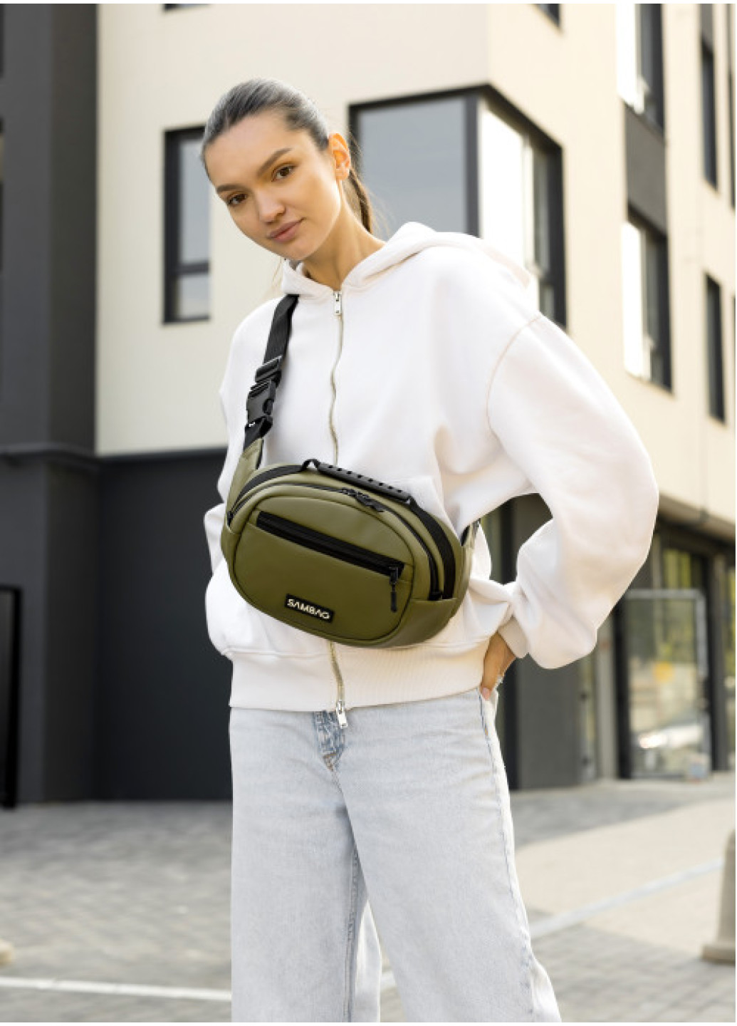 Сумка через плече жіноча бананка Sambag Flex хакі