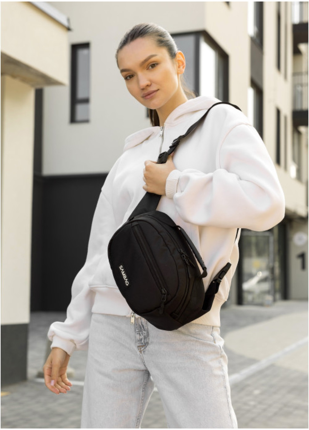 Жіноча сумка через плече бананка Sambag Flex чорна тканева