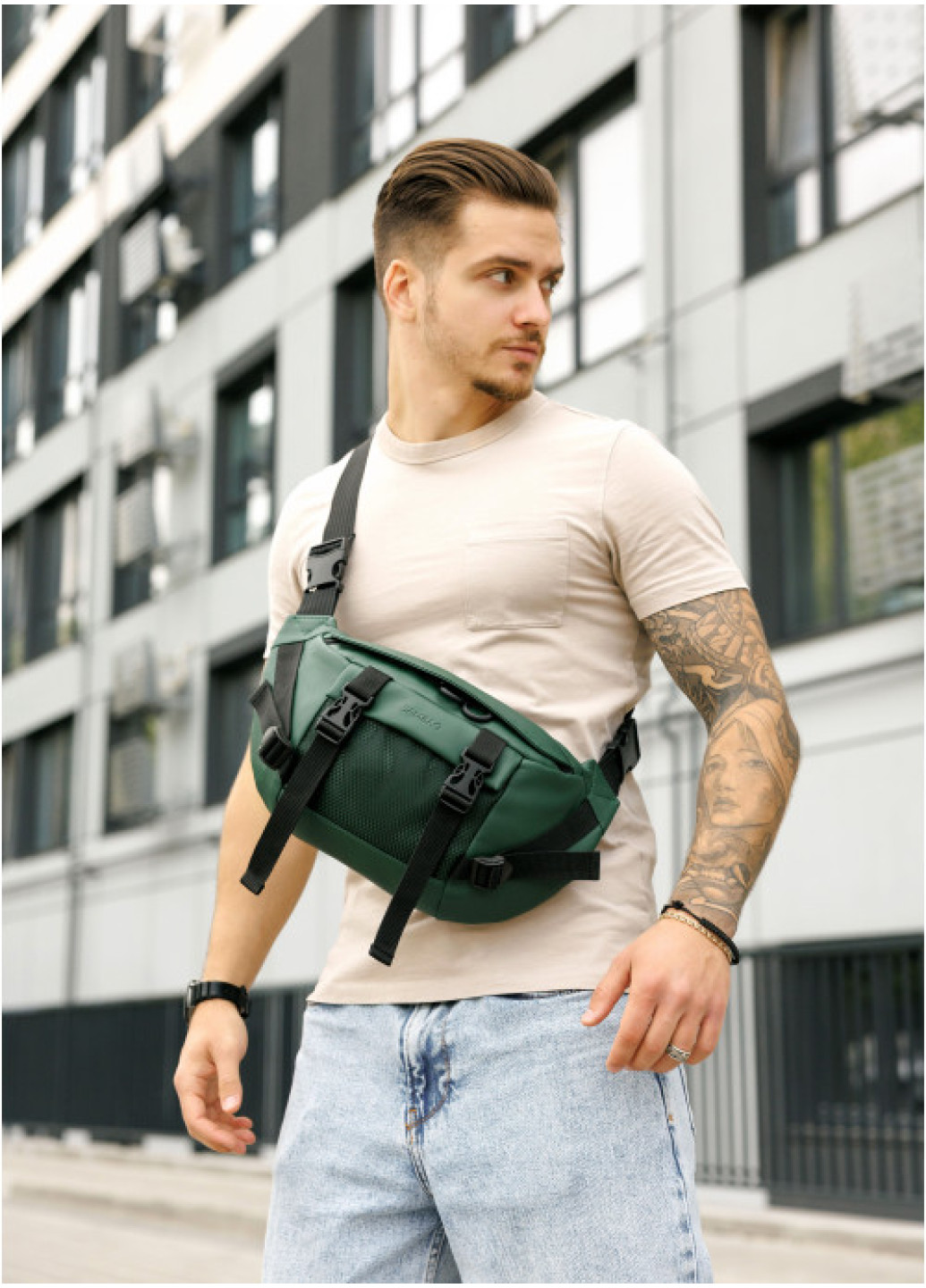Велика чоловіча поясна сумка бананка Sambag DynamicDart зелена