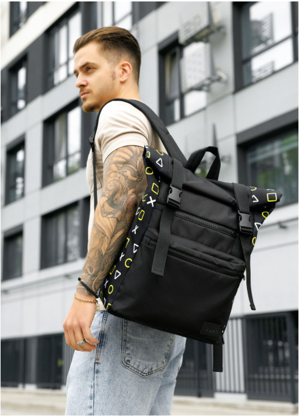 Мужской рюкзак ролл Sambag RollTop LTT чорний оксфорд принт