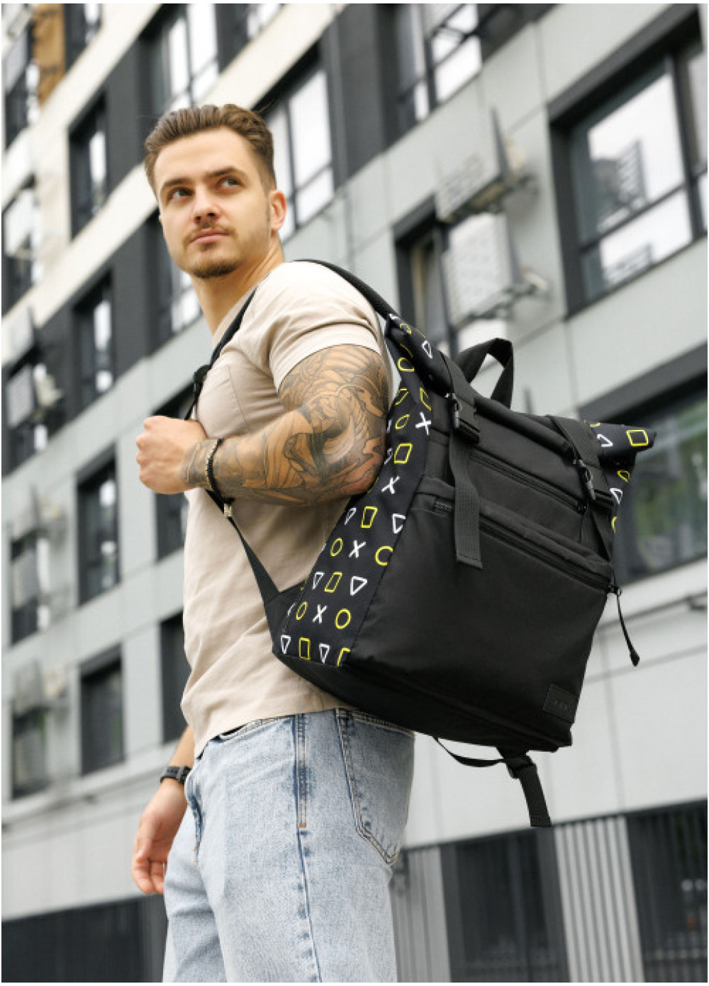 Мужской рюкзак ролл Sambag RollTop LTT чорний оксфорд принт