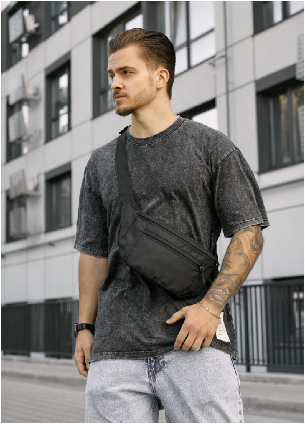Сумка на пояс бананка Sambag Tirso Max  чорний тканевий 
