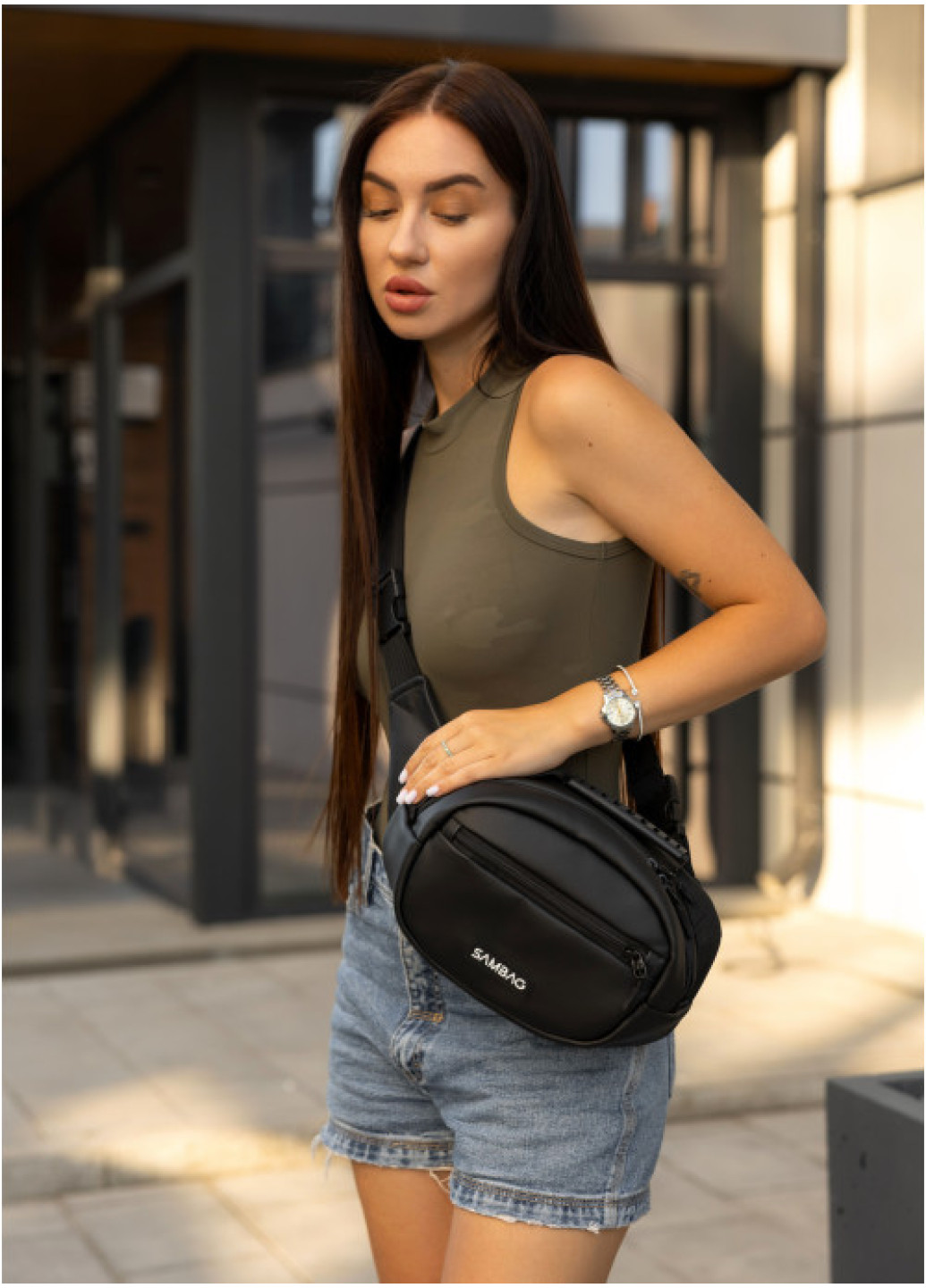 Сумка через плече жіноча бананка Sambag Flex чорна