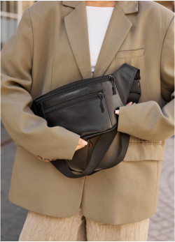 Велика жіноча шкіряна сумка на пояс бананка Sambag Tirso Max чорна
