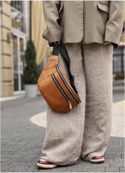 Велика жіноча шкіряна сумка на пояс бананка Sambag Tirso Max руда