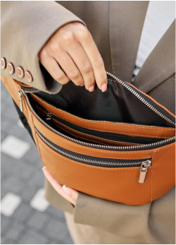 Велика жіноча шкіряна сумка на пояс бананка Sambag Tirso Max руда