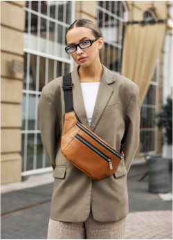 Велика жіноча шкіряна сумка на пояс бананка Sambag Tirso Max руда