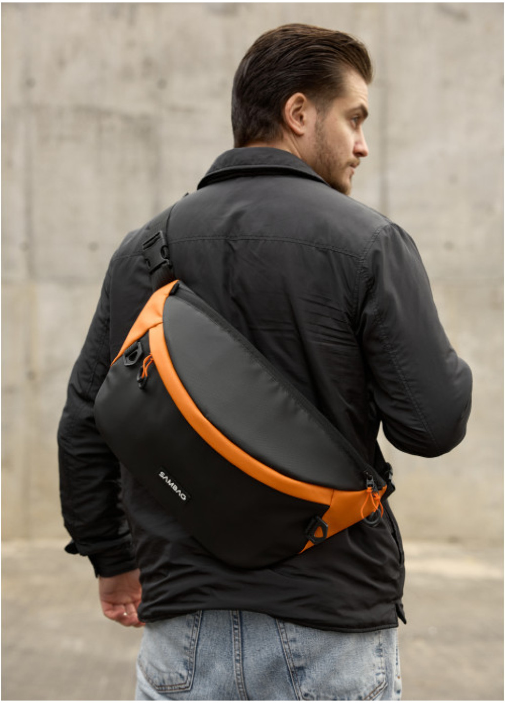 Чоловіча cумка-бананка під ноутбук Sambag Urban Laptop чорно-оранжева