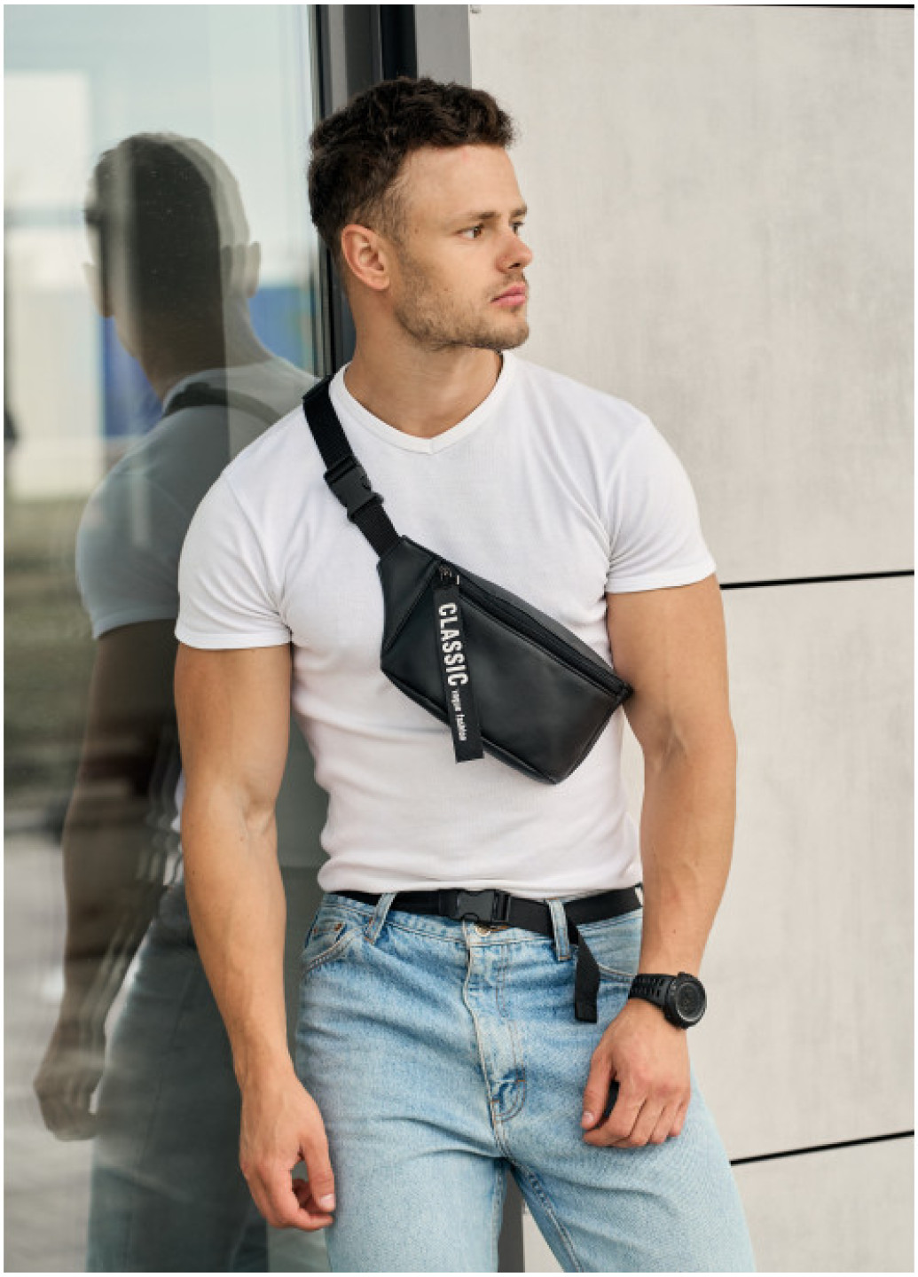 Сумка на пояс бананка Sambag Tirso MSHm чорна зі стрічкою
